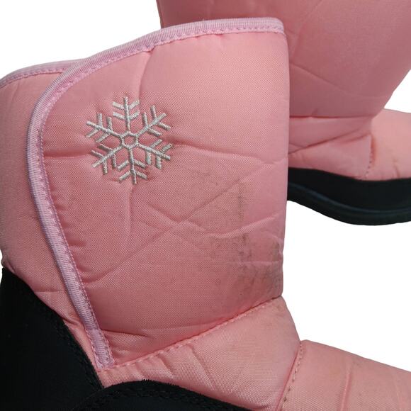Pink and Black Snow Boots Size 2 Girls Plush Lining Velcro Closure Used Once - Picture 5 of 8